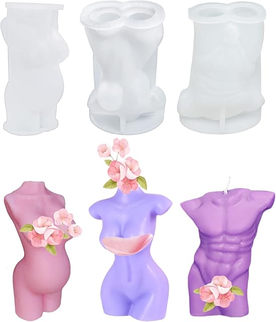 SOLOHO 3PCS Silicone Candle Mould, 3D Body Art Candle Mould, 3PCS Women Man Torso Soy Wax Mould for Homemade Soap Epoxy Resin Casting DIY Craft Candle Making