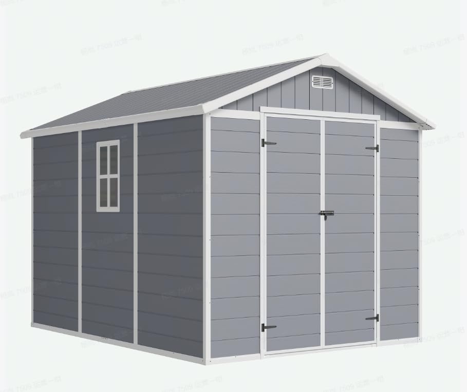 Image of AOXUN 8x10 FT Resin Outdoor Storage Shed with Floor, Light Grey
