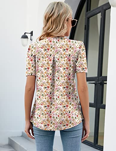 Luyaa Women's Floral Print Puff Sleeve Loose Fit Casual Blouse Tops Puff Sleeve Work Shirt Tunic Top Office Wear #TOP2
