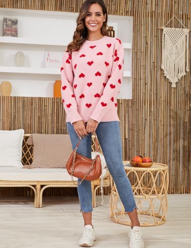 Gihuo Heart Sweater for Women Cute Kawaii Casual Crewneck Long Sleeve Knitted Pullover Sweaters4