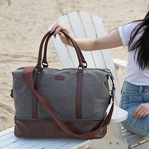 BAOSHA HB-28 Ladies Women Canvas Travel Weekender Bag Overnight Carry-on Duffel Tote Bag (Grey)