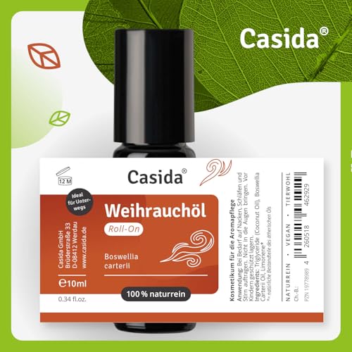 Casida Weihrauchöl Roll-On – für innere Ruhe und Gelassenheit, unterstützt Entspannung und Achtsamkeit - Ätherisches Öl für die Aromapflege unterwegs - aus der Apotheke - 10 ml