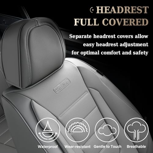 Image of Coverado Front Seat Covers, Car Seat Cover, Gray Seat Covers for Cars, Car Seat Protector, 2PCS Waterproof Faux Leather Car Seat Cushion, Luxury Seat Cushions, Auto Seat Covers Fit for Most Vehicles