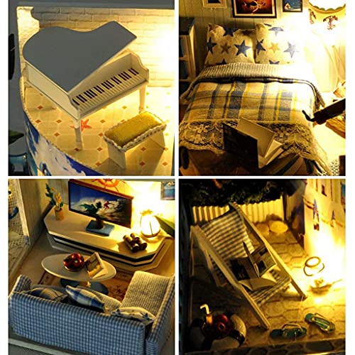 Puppenhaus-Miniatur-3D-Holzwohnungsbausatz, Zusammengebautes Hausmodell Mit Led-Leuchten, Selbst Zusammengebautes… – Bild 7