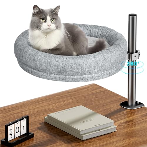 Cuipingoo Cat Bed - with 360 Rotation & Adjustable Height - Soft & Comfortable - Indoor Cats Up to 40 lbs (Grey)