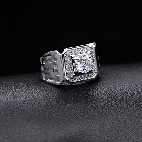 Uloveido Wide Square Brilliant Cut Platinum &Gold Plated Rings with Shiny Cubic Zirconia Luxurious Rings Wedding Band for Men JX001 Size 7 8 9 10 114