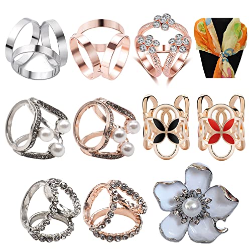 Écharpe Clip,Yueser 10 pcs Foulards Boucle Anneaux Alliage Foulard Bague pour Femmes et Filles (6 Styles) Cover