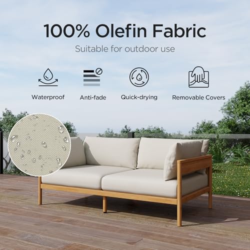 Acanva Modern Outdoor Patio Furniture Set, All-Weather Aluminium Conversation Sectional Sofa with Thick Cushions for Backyard, Garden, Porch, 5 Seats, Beige