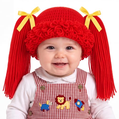 Halloween Cabbage Costume Yarn Wig, Red 3, Straight Pigtails