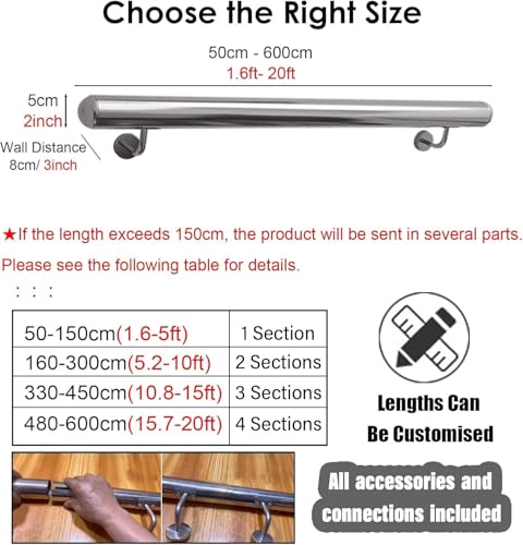 Rambarde d'escalier 200 kg support de sécurité en inox robuste