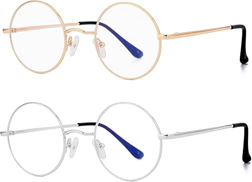 EYLRIM Gafas redondas con bloqueo de luz azul para mujeres y hombres, lentes transparentes con marco de metal, sin receta