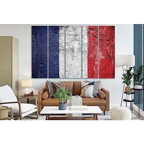 Tableau drapeau français pour masquer un mur vide grand format 5 panneaux déco salon instantanée