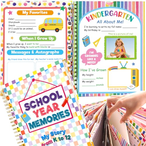 Álbum de recuerdos escolares Fancy Land para prekínder a 12° grado, álbum de fotos rígido con encuadernación espiral, 14 bolsillos, regalo para regresar a clases, tonos pastel miniatura 1