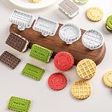 Cookie Stamps Set, 4 Pcs Waffle Pattern Cookie Mold Biscuit Cutter Set 3D Classic Cookie Cutter with Plunger Stamp, 4 Styles Funny Cookie Biscuit Molds for Treats DIY Baking, Cake, Pastry