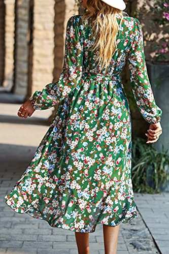 Image of PRETTYGARDEN Women's Floral Boho Dress Fall Long Sleeve Wrap V Neck Ruffle Flowy Maxi Spring Wedding Guest Vacation Dresses