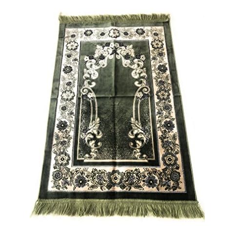 Interway Trading Turkish Prayer Rug Mat - Green Velvet Ramadan Eid Sajadah, Namaz Janamaz Carpet (Green) Cover