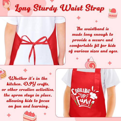 R HORSE Kid Apron and Chef Hat Set 2Pcs Adjustable Red Cooking Children Kitchen Apron, Waterproof Dress up Role Play Chef Toy Funny Cooking Baking Painting and Training Kit for Kid Birthday Party Gift - image 4