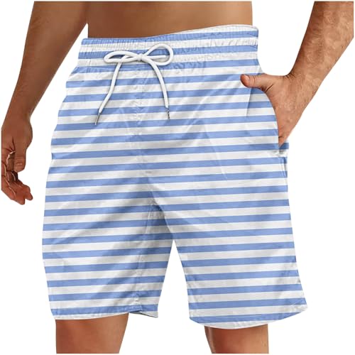 SMUXP Pantalones cortos de natación para hombre, diseño a rayas en contraste, cintura elástica, cordón y bolsillos, 2#Azul, XXL