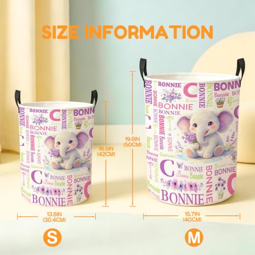Image of Custom Elephant Laundry Hamper, Personalized Laundry Basket with Name, Customized Dirty Clothes Basket for Clothes Toy Bathroom Bedroom Storage,S-16.5 inchX 13.8 inch