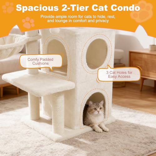 Torre para gato con condo y postes de sisal beige miniatura 4