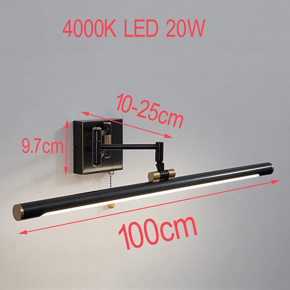 Lampy łazienkowe LED z przełącznikiem łańcuchowym, kinkiety łazienkowe w stylu vintage mosiądz z wahaczem, przednie lustro LED 4000K do toalety hotelowej