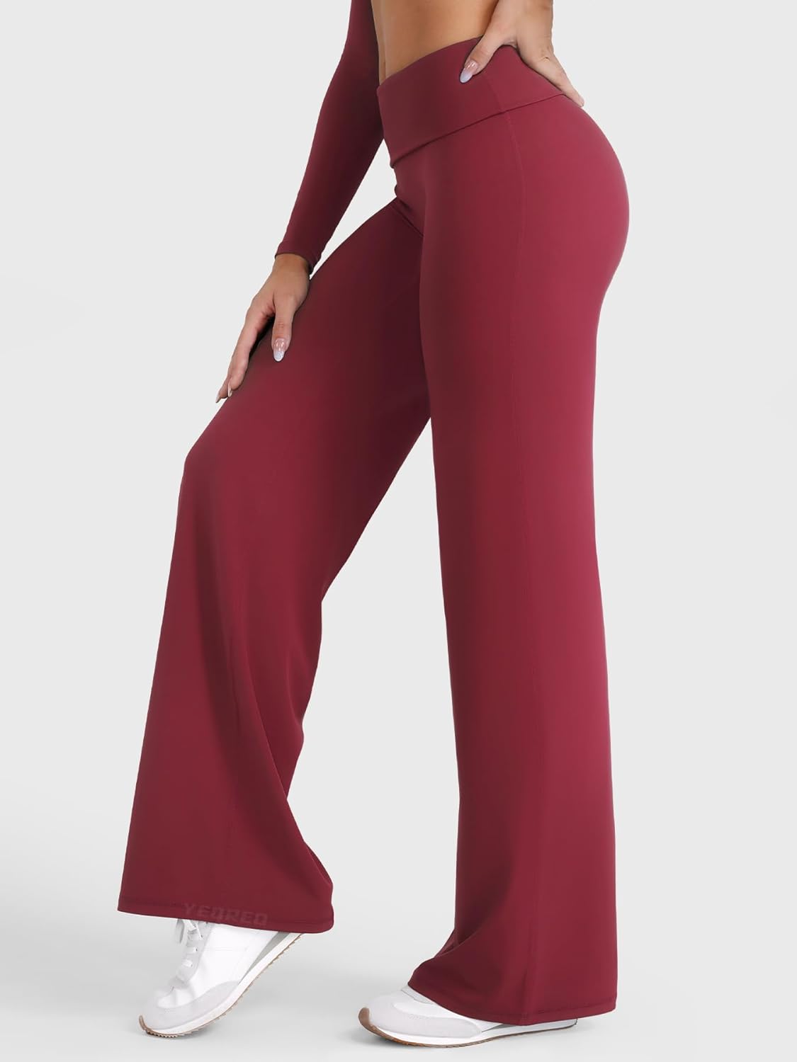 YEOREO VitaWeave Straight Leg Leggings Women Fold Over Wide Leg Pants 31.5" Eddiy Casual Gym Workout Sweatpants - Image 3