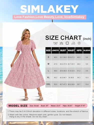Image of Women's Summer Dresses 2025 Casual Maxi Dresses Boho Floral Short Sleeves Square Neck Beach Vacation with Pockets