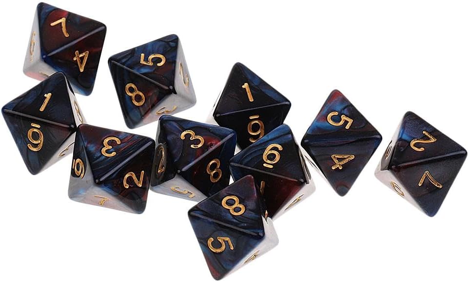 10pcs 8 Sided Dice D8 Polyhedral Dice for and Dragons Table Games, Red Blue