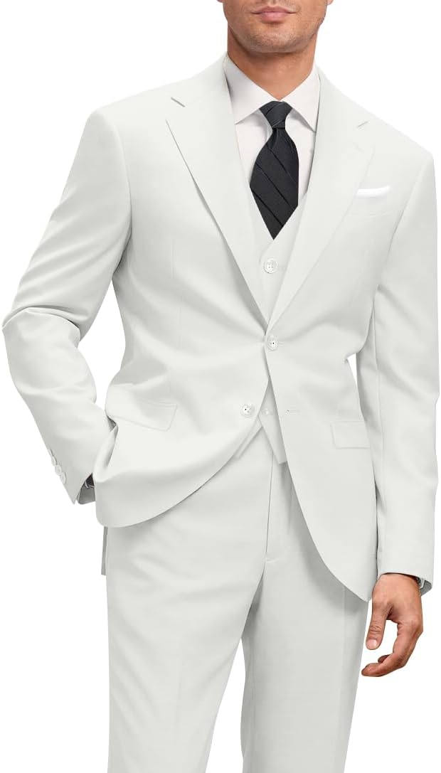 Men's Slim Fit 3 Piece Suit Two Button Business Wedding Dress Tux Suit Set Jacket Vest Pants with Tie
