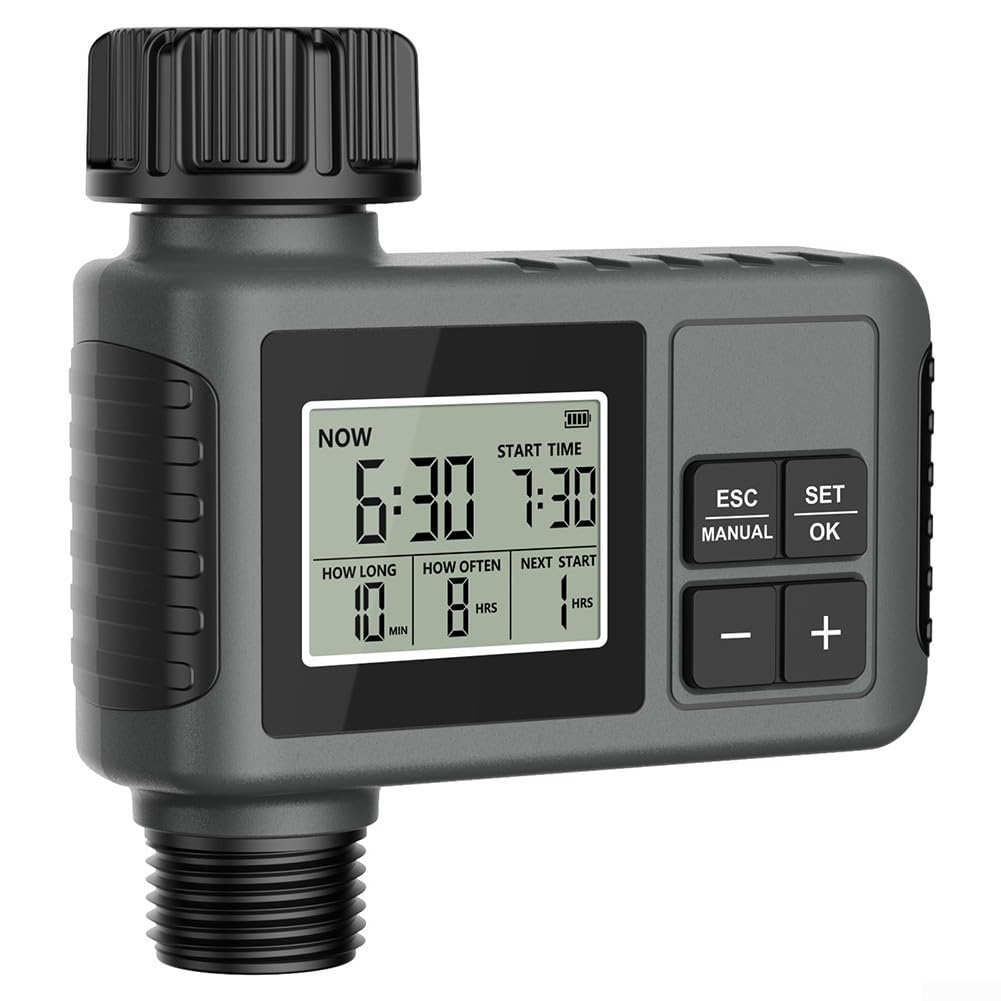 Minuteur d'arrosage automatique avec retard de pluie, contrôleur d'irrigation programmable pour jardin et cour, temps de démarrage et durée réglables, grand écran LCD, mode manuel (11,5 mm)