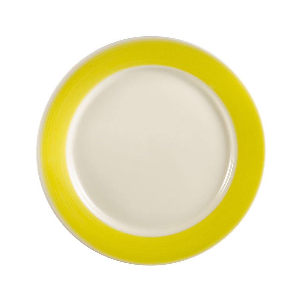 CAC China R-6-YELLOW Rainbow Rolled Edge 6-1/2-Inch Yellow Stoneware Round Plate, Box of 36