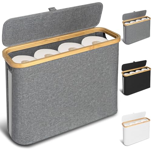FYL Toilet Roll Storage, Toilet Paper Storage, Portable Foldable Water-Repllent Bamboo Toilet Paper 12 Rolls Holder Storage With Handle For Bathroom (Grey)