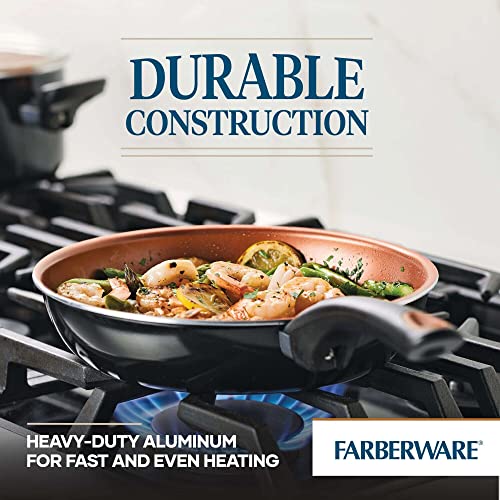 Farberware 10365 Glide Dishwasher Safe Nonstick Cookware Set / Pots and Pans Set - 11 Piece, Black