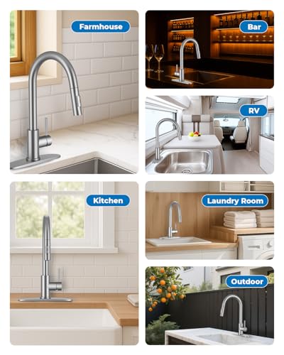 WEWE Kitchen Faucet with Pull Down Sprayer, Brushed Nickel SUS304 Stainless Steel Kitchen Sink Faucets, High Arc Single Handle Faucet for Kitchen Sink, Commercial Modern Farmhouse RV Utility Faucet