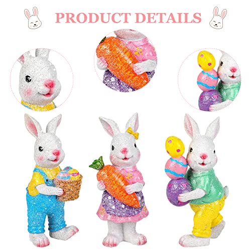 Fovths 3 Pack Resin Easter Bunny Decorations Hand-Painted Easter Eggs Bunny Tabletop Decor Sequin Ornaments Resin Easter Eggs Bunny Spring Indoor Home Decor Bunny Figurines #TOP2