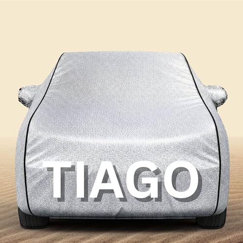 Image of 100% Waterproof Tiago Car Cover Heavy Duty - Premium Polyester Car Body Cover, All Weather Outdoor Protection, UV Resistant, Dustproof, Windproof, Heat Resistant, Scratch Resistant (Silver)