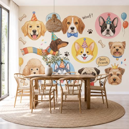 Papier peint panoramique 3D chien pour masquer les défauts - 3