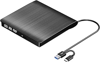 Jihaan New External DVD Drive USB 3.0 Type-C USB-C Portable CD DVD +/-RW Optical Drive Player USB C Burner Slim CD/DVD ROM Rewriter Writer Reader Portable for PC Laptop Desktop Mac Windows 7/8.1/10 OS