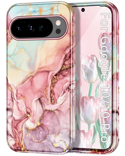 Btscase for Google Pixel 10 Pro Case/Pixel 10 Case 2025 [Military Grade Shockproof] Stylish Marble Pattern Slim Protective 3 Layers Hard PC+Soft Silicone Rugged Women Men Anti-Scratch Cover, Rose Gold - image 1
