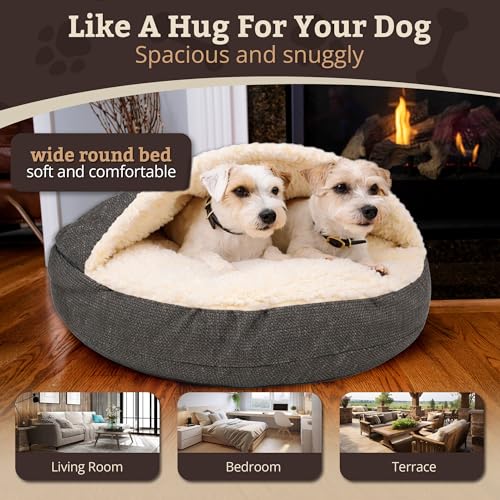 Image of Snoozer Cozy Cave Dog Bed, Round Covered Dog Bed, Merlin Pewter (XL)