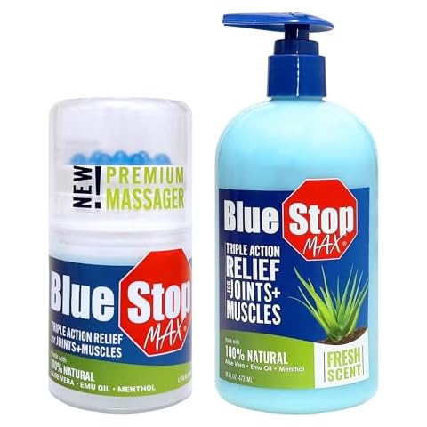 Blue Stop Max Muscle & Joint Relief Gel and Mini Applicator: Fast-Acting Sore Muscle, Back & Neck Relief Cream, Massage Applicator for Sports Cream, Elbow Relief, Performance Roll On for Muscle & Join Cover