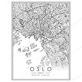 Vlies-Leinwandbild Stadtplan von Norwegen in schwarz-weiß Stadtplan Oslo. Das Schwarz-Weiß-Wohnkultur-Gemälde 115x80cm (115x32in) Ungerahmt