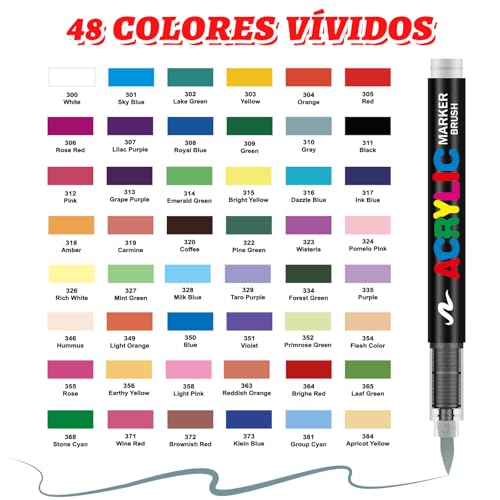Image of Allinside Acrylic Paint Markers, 48 Colors Soft Brush Tip Paint Pens, Waterproof Quick Dry Acrylic Markers for Rock Painting Wood Canvas Glass Fabric Stone Egg DIY Art Crafts Supplies