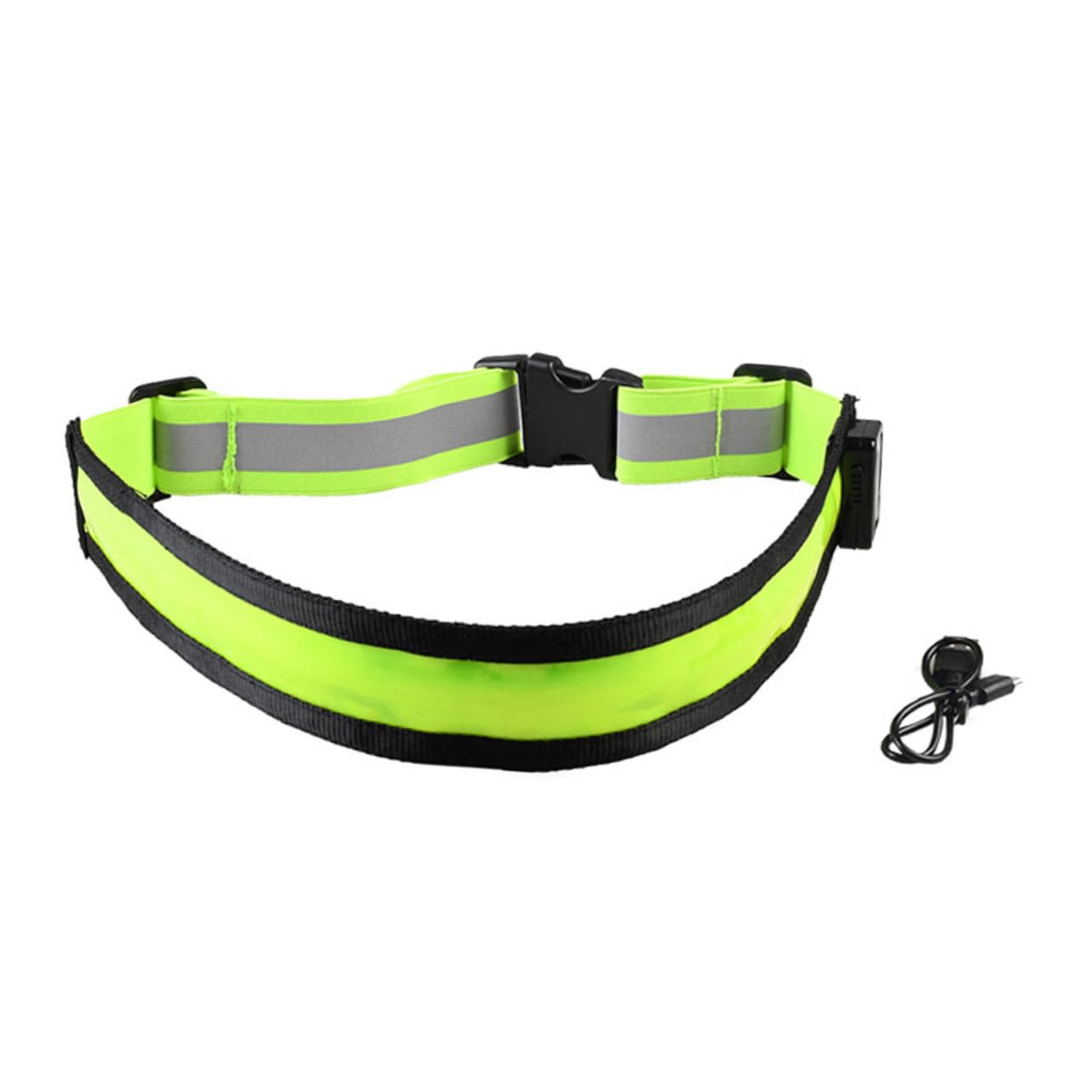 Happyyami Adjustable LED Reflective Running Belt Rechargeable High Visibility Strap for Night Running Hiking Cycling Visibility Comfortable Fit Durable Material Green