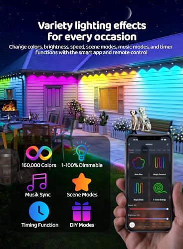 Image of Gaoxun 150ft Permanent Outdoor Lights, RGBW Smart Outdoor Lights for House with 54 LED, APP /Remote Control, 47 Scene Modes, Timer, IP67 Waterproof Eaves Lighting for Daily Holiday Christmas Decors