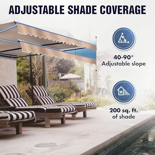 ALEKO Automatic Retractable Patio Awning| 20\' W x 10\' L Motorized Crank Deck Canopy| White Frame, Polyester Water Resistant| UV Protection Sun Shade| Ivory - Thumbnail 6