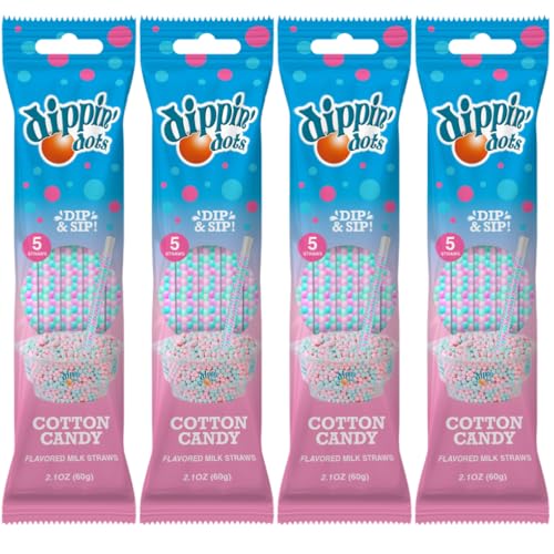 Dippin Dots Magically Flavored Milk Straws - Cotton Candy 4-Pack Bundle (20 Count) Milk Flavoring Straws for Kids Drinks & Cereal | Sweet Party Treats & Favors