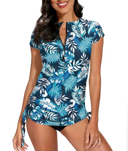 Damen Rashguard mit Weicher Stretch-Stoff Rundhals Atmungsaktives UV-Shirt UPF 50+ XXL