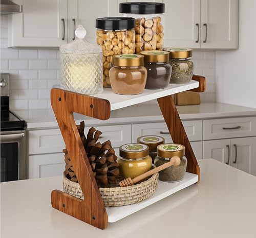 Image of OXMIC 2-Tier Kitchen Rack & Organizer Spice Rack & Container Organizer, Utensils Dishes Spices Jar Holder Rack & Cup & Glass Holder (2 Layer Rack, Tiered Shelf), Countertop, Tabletop (rosewood)