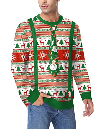 Arvilhill Christmas Mens Ugly 3D Printed Party Holiday Sweatshirt Funny Xmas Long Sleeve Shirts Snowflake & Reindeer Xl #TOP4